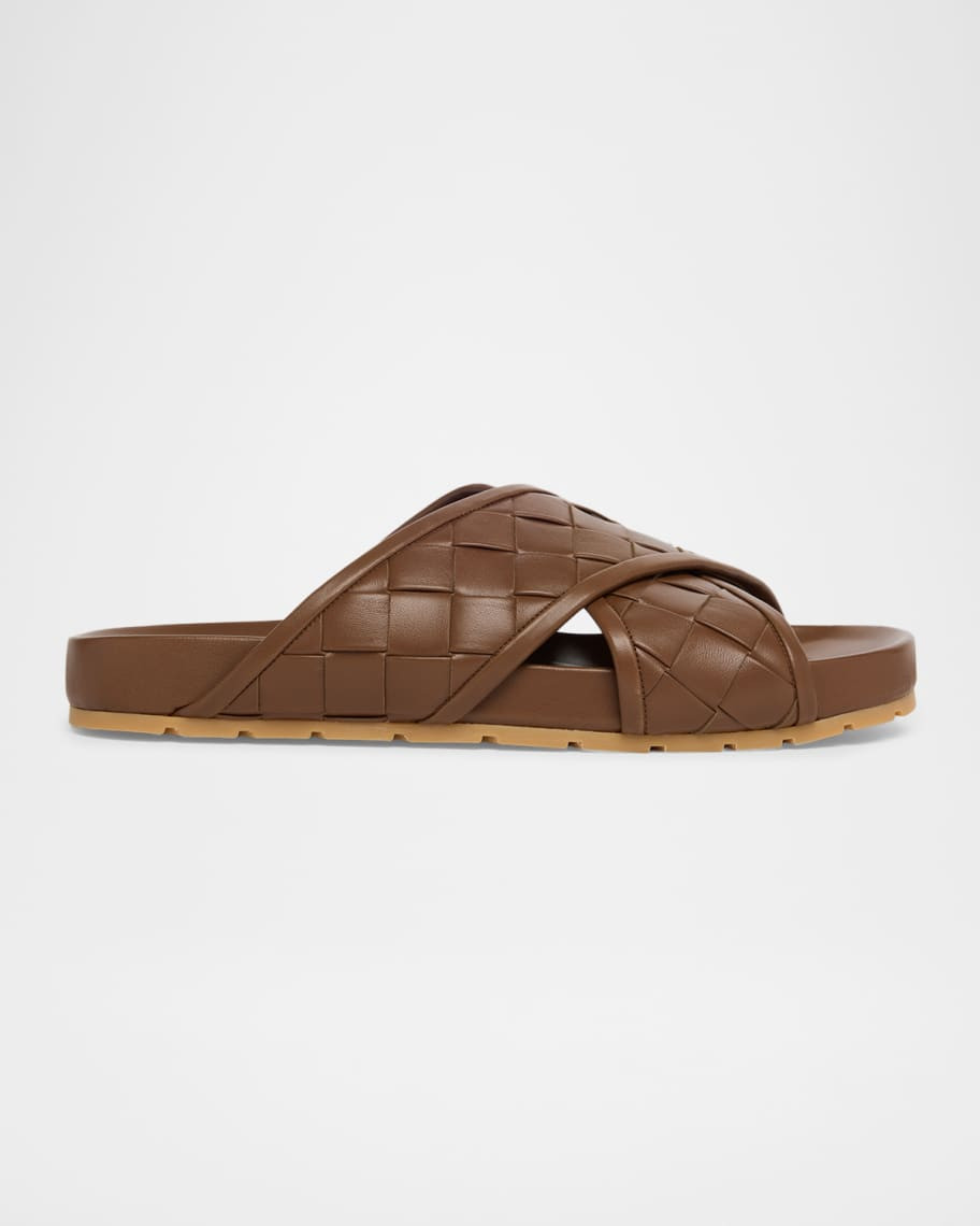 Bottega Veneta Men's Tarik Intrecciato Leather Crisscross Sandals | Neiman Marcus