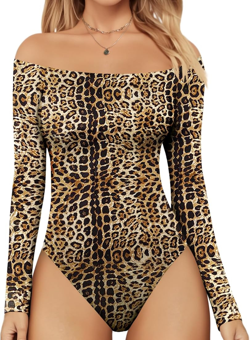 MANGOPOP Womens Off Shoulder Short Sleeve Long Sleeve Tops T Shirt Bodysuit Jumpsuit | Amazon (US)