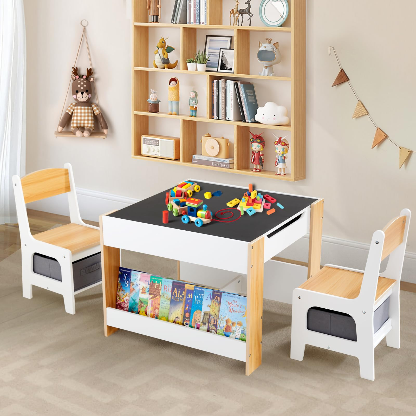Asweets Kids Table and Chair Set,4 in 1 Toddler Desk with Storage Drawer,Wooden Activity Table fo... | Amazon (US)