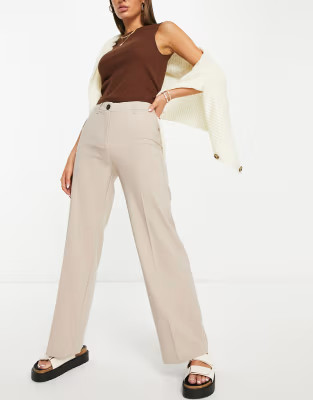 Bershka wide leg slouchy dad tailored pants in mushroom | ASOS (Global)