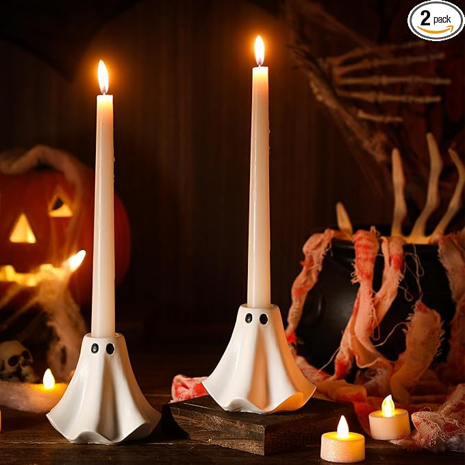 2 Pcs Halloween Ghost Candlestick Holders Cute Ghost Shape Candle Stick Holders Ceramic Taper Can... | Amazon (US)