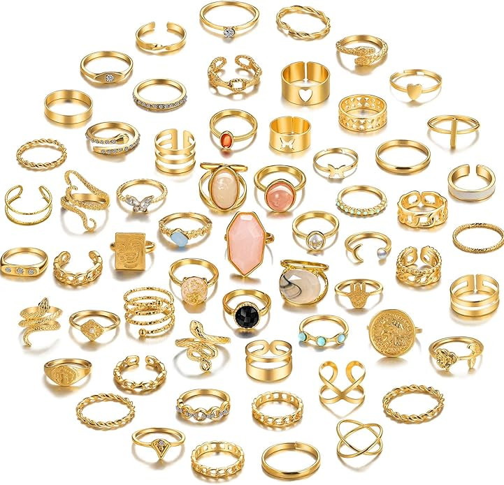 17KM 60 Pcs Gold Stacks Ring Sets for Women Non Tarnish, Dainty Vintage Stackable Rings Pack, Fin... | Amazon (US)