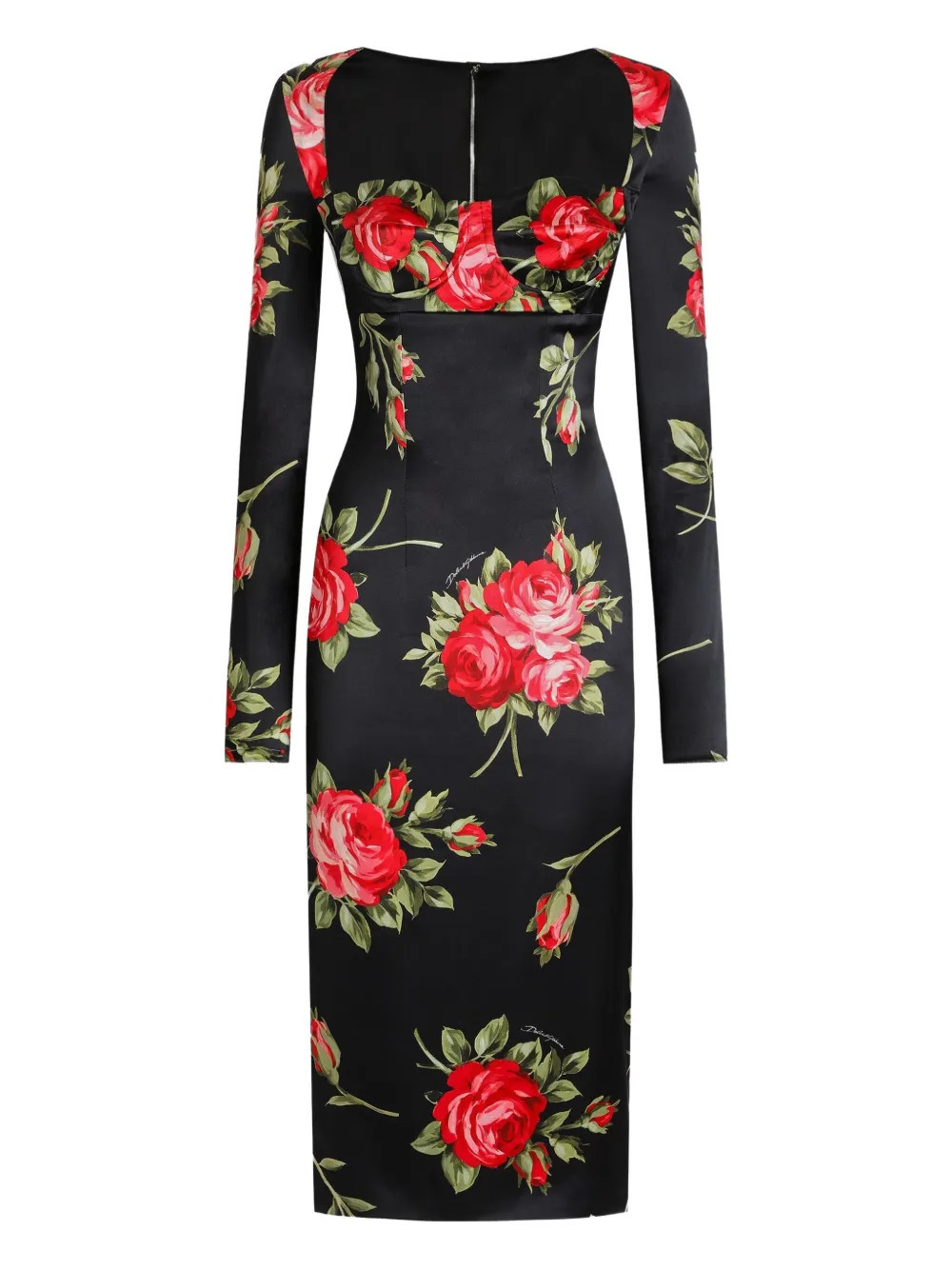 Dolce & Gabbana floral-print long-sleeve midi dress - Black | Farfetch Global