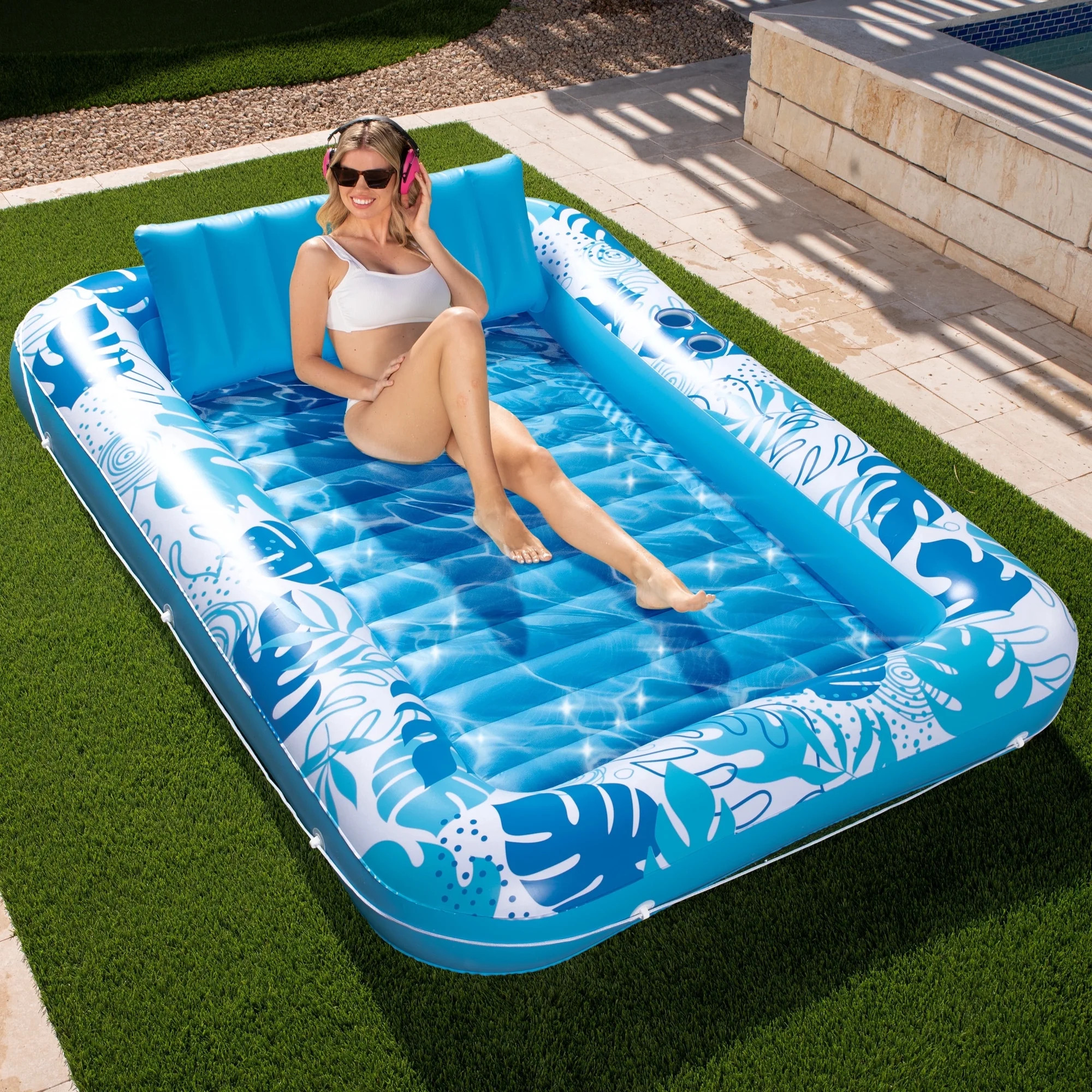 SLOOSH Inflatable Tanning Pool Lounger Float, 85" x 57" Extra Large Suntan Sun Tan tub for Adults... | Walmart (US)