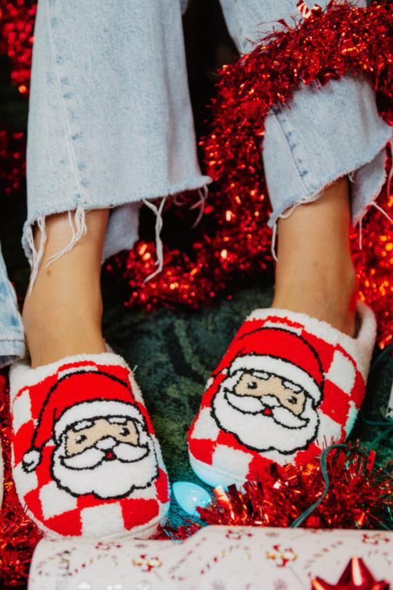 Santa Red Checkered Cozy Slippers | Katydid.com