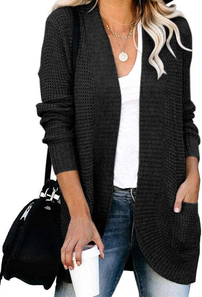 ZESICA Women's Long Sleeve Open Front Casual Lightweight Soft Knit Cardigan Sweater Outerwear wit... | Amazon (US)