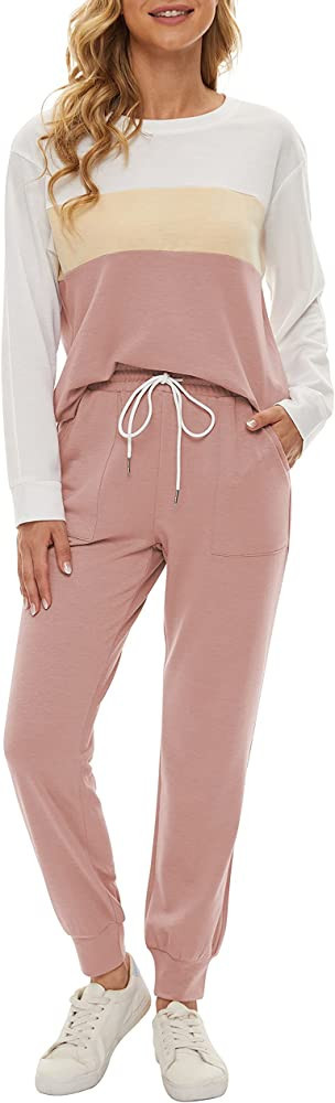 Fengbay Two Piece Outfits for women,Long Sleeve Crewneck Pullover Sweatsuits, Airport Outfit, Travel | Amazon (US)