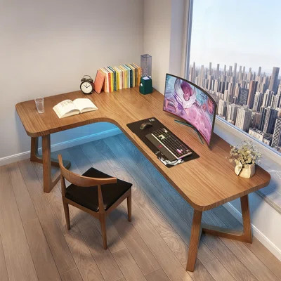 Brown L-Shaped Solid Wood writing desk | Wayfair North America