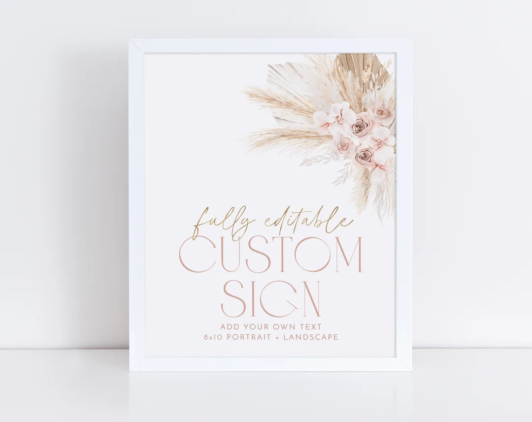 Boho Baby Shower Signs, Pink Baby Shower Editable Sign 8x10 Custom Sign, Landscape Sign Portrait ... | Etsy (US)