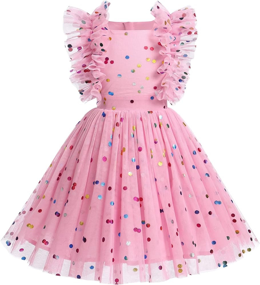 Kids Girls Confetti Birthday Princess Dress Ruffle Sleeve Boho Cake Smash Photo Shoot Outfit 3-10... | Amazon (US)