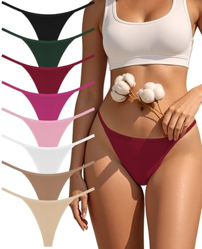oshkang Cotton G-String Thongs for Women Underwear Breathable Stretch Low Rise Panties T-back Sexy Ladies 8 Pack | Amazon (US)