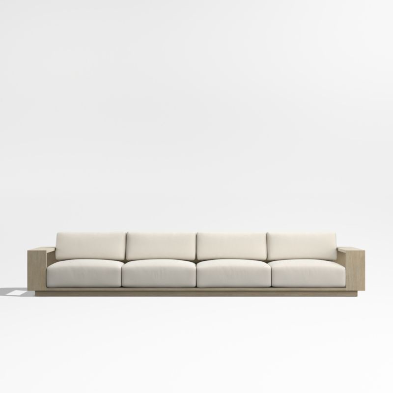 Mallorca 154" Wood 2-Piece Outdoor Sofa with Taupe Cushions | Crate & Barrel | Crate & Barrel