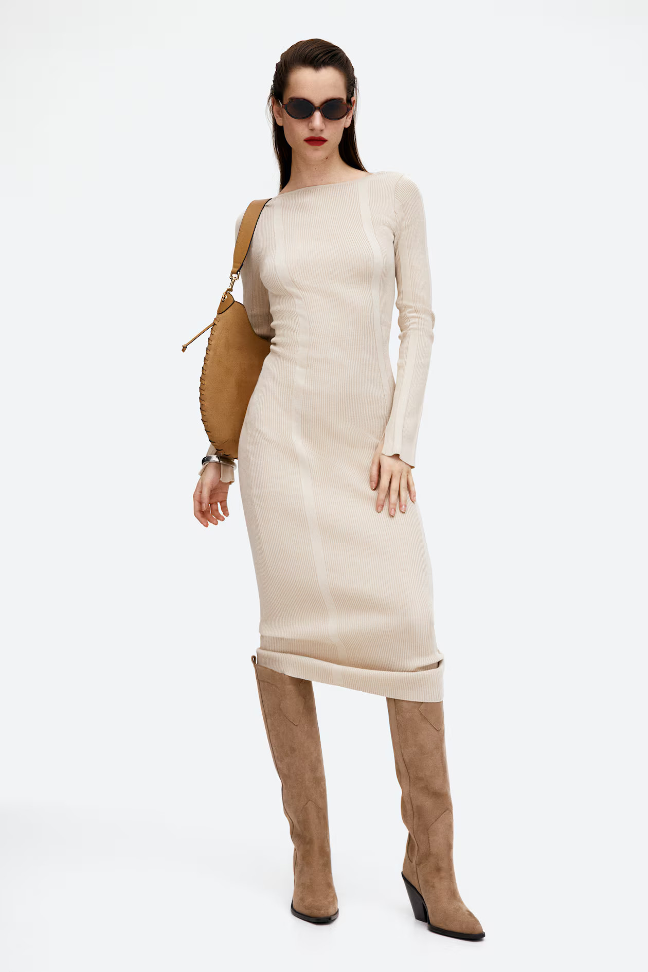 Rib-Knit Bodycon Dress with Low-Cut Back - Light beige - Ladies | H&M US | H&M (US + CA)