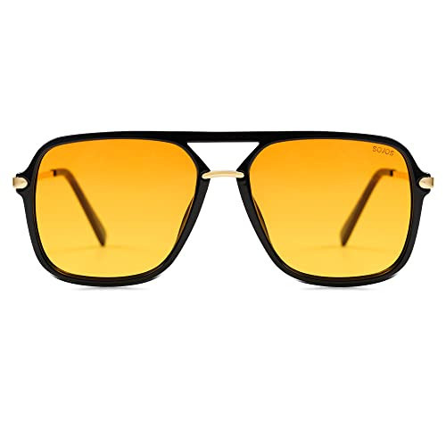 SOJOS Sunglasses for Women & Men, Square, Retro, Polarized Lens, Trendy Aviator, 90s Shades (SJ2229, Black Yellow) | Amazon (US)