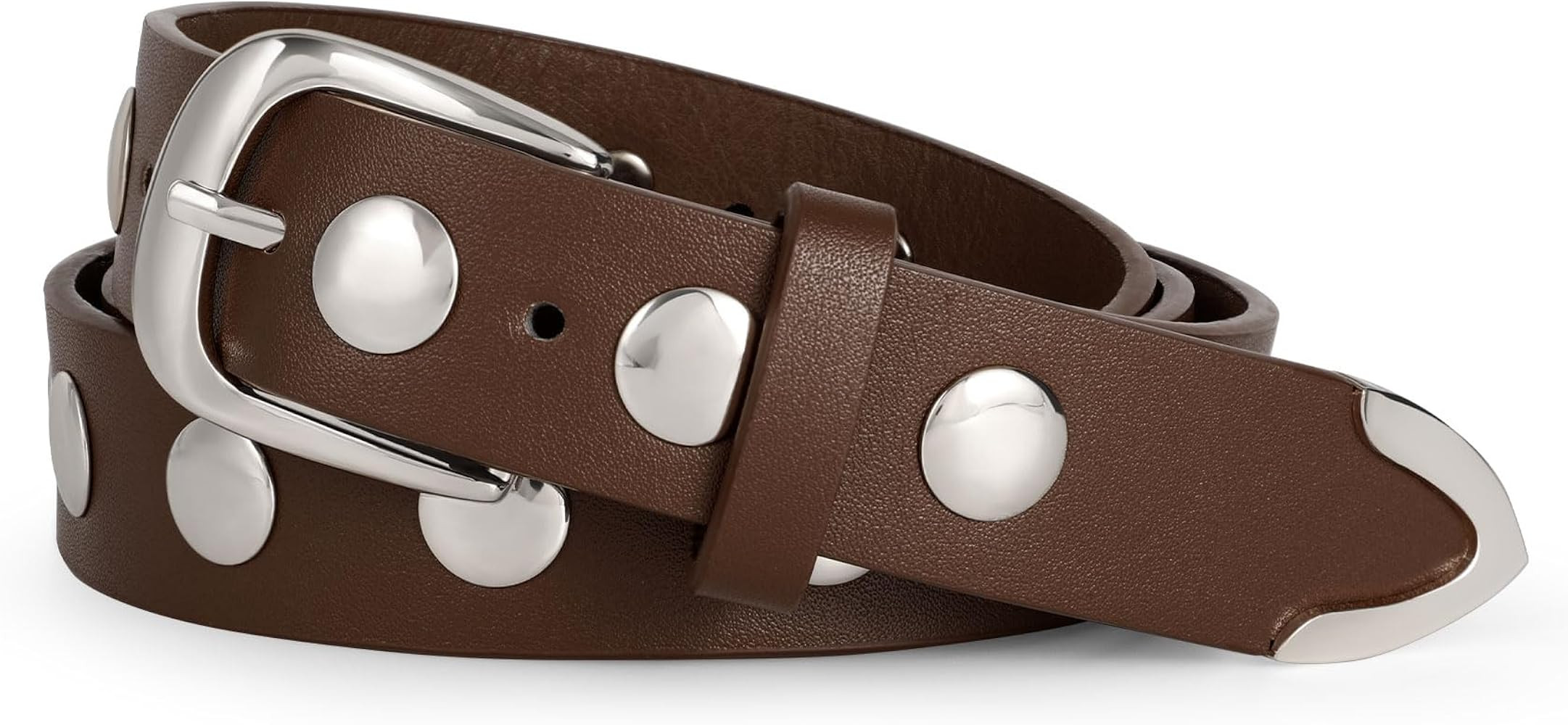 WERFORU Women Fashion Leather Belt Studded Leather Belt Ladies Belts for Jeans Dress Punk Belt | Amazon (US)