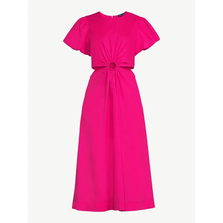 Scoop Women's Cut Out Midi Dress with Puff Sleeves, Sizes XS-XXL | Walmart (US)
