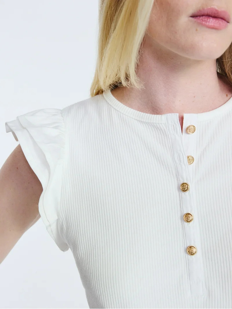 Free Assembly Women's and Women’s Plus Flutter Sleeve Henley Top, Sizes XS-4X | Walmart (US)