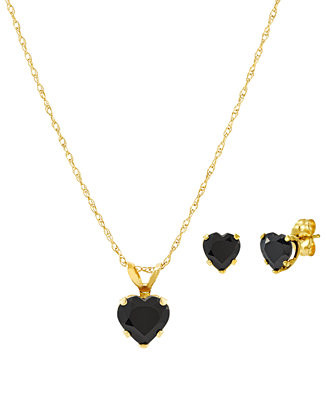 2-Pc. Set Onyx Heart Pendant Necklace & Matching Stud Earrings in 10k Gold - Macy's | Macy's