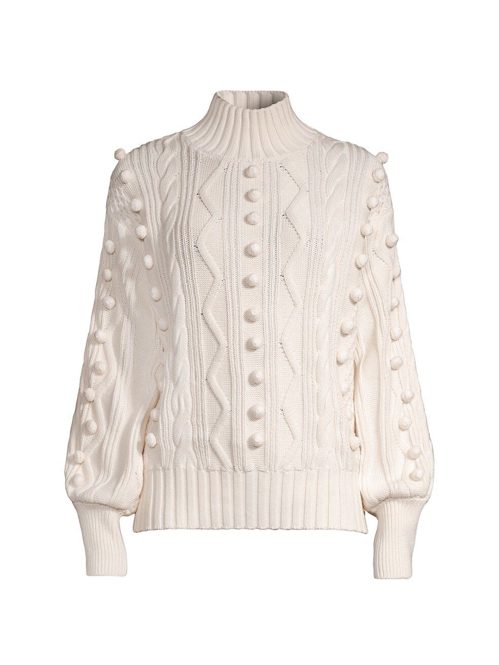 Milly Cable-Knit &amp; Bobble-Trim Sweater | Saks Fifth Avenue