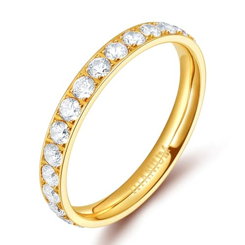 TIGRADE 3mm Women Titanium Engagement Ring Cubic Zirconia Eternity Wedding Band Size 3-13.5, Gold, Size 6.5 | Amazon (US)