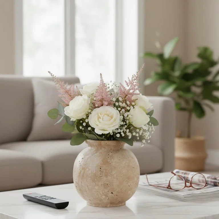 Radicaln Marble Vase 5 inch Handmade Travertine Flower Vase for Fresh & Dried Flowers, Ideal for ... | Walmart (US)