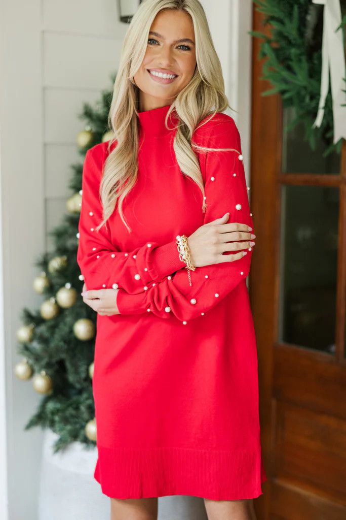 All The Love Red Embellished Sweater Dress | The Mint Julep Boutique
