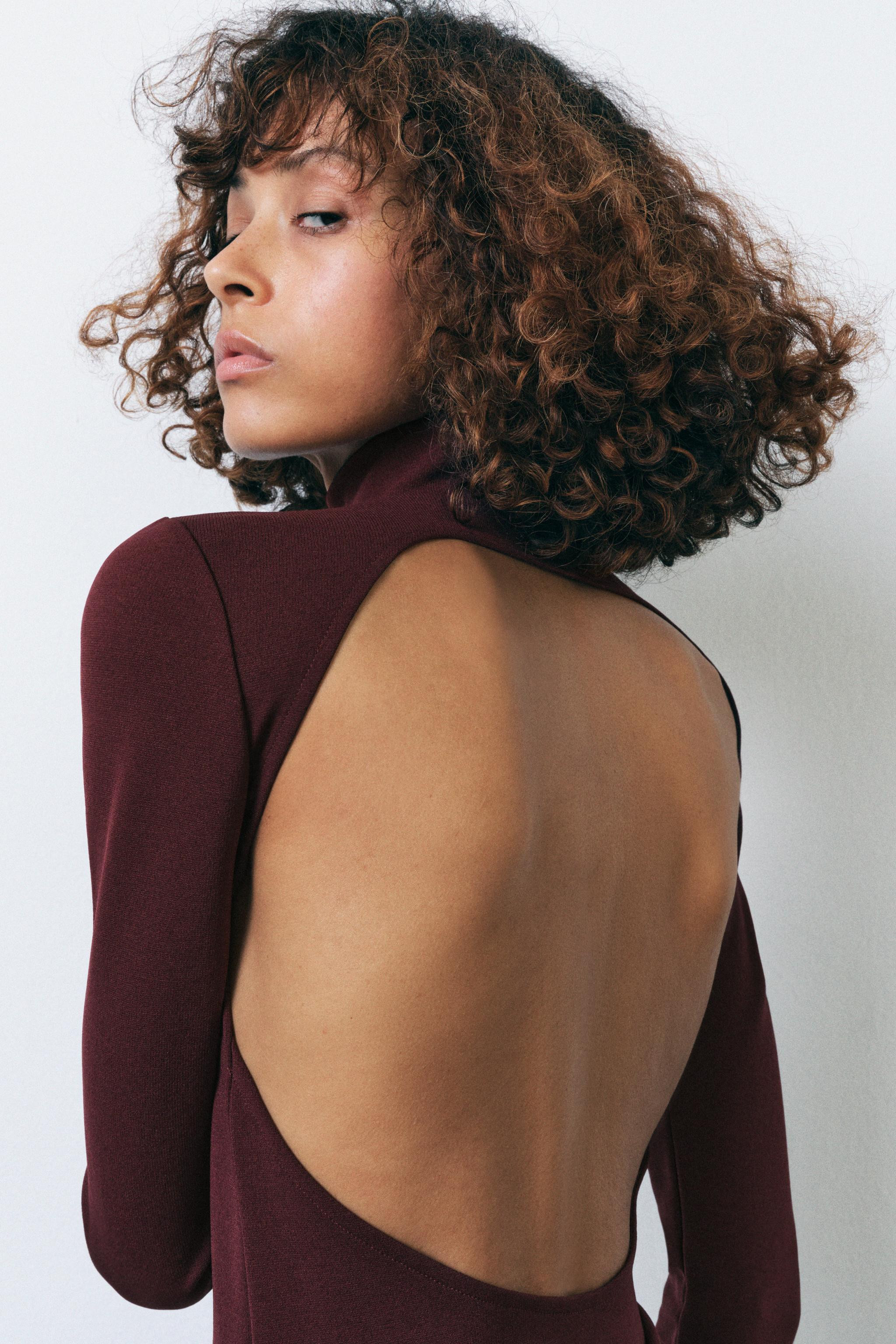 Short dress with band collar and long sleeves. Back vent and draped side. Matching fabrics. | Zara US