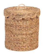 Water Hyacinth Rice Nut Weave Round Basket With Lid | TJ Maxx