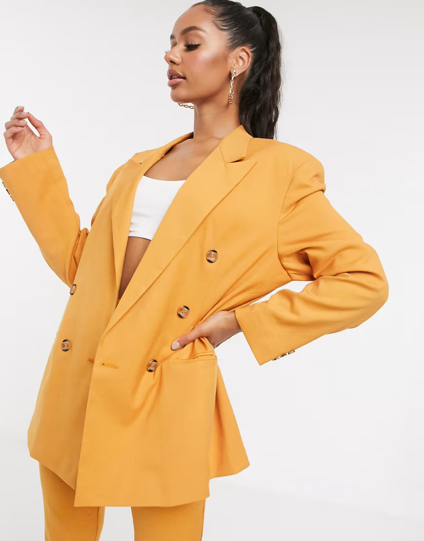 ASOS DESIGN - Extreem ruimvallende dad blazer in mosterdkleur met textuur-Goud | ASOS (Global)
