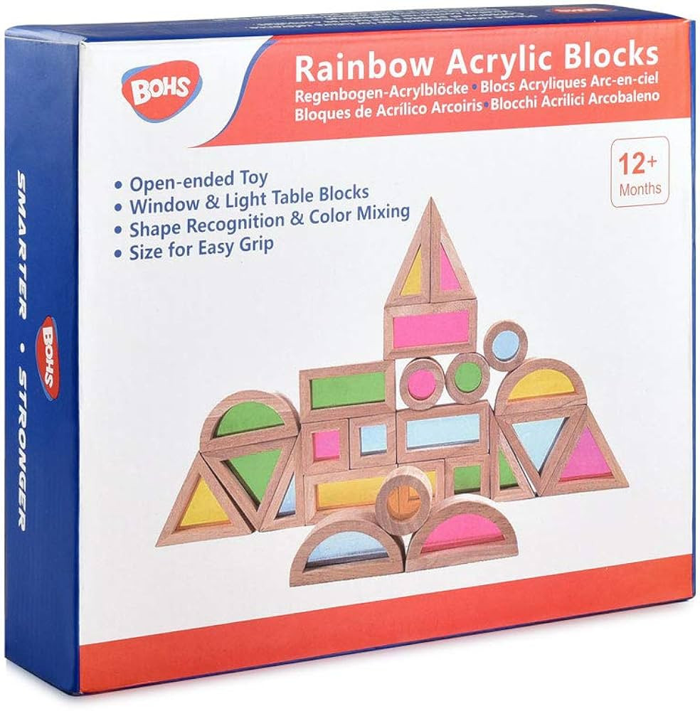 BOHS Rainbow Sensory Blocks (24 pcs) - Wooden Toys for Toddler Gift- Play on Light Table/Sunny Wi... | Amazon (US)