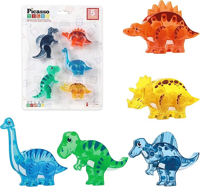 PicassoTiles Dinosaur Magnetic Tiles Accessory Set Mix and Match Dino Figure Parts for STEM Magne... | Amazon (US)