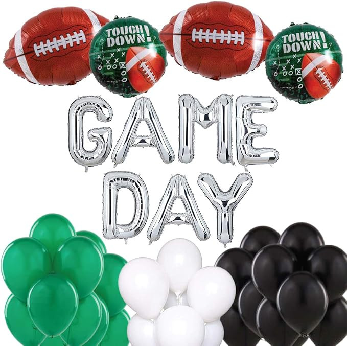 Hall & Perry Game Day Football Balloon Kit with Mylar Letters and Footballs and Latex White Green... | Amazon (US)