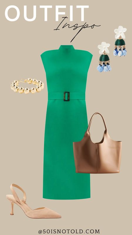 Emerald Green Dress | Work Tote Bag | Gold Bracelet | Church Dress | Spring Dress for the Office 

#LTKstyletip #LTKwedding #LTKworkwear