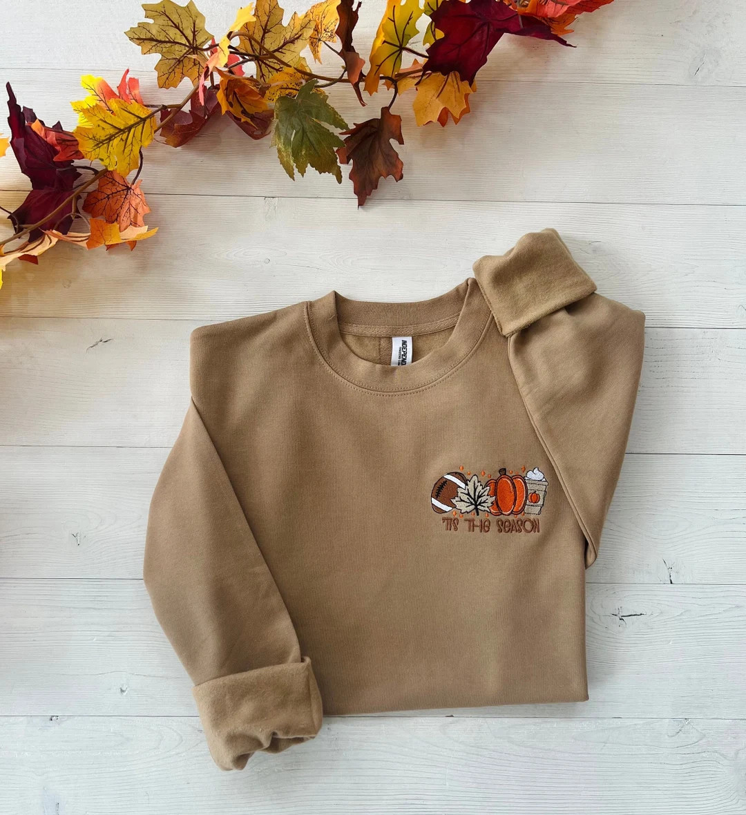 Embroidered Thanksgiving Sweatshirt, Football Season Shirt, Fall Cozy Sweatshirt, Embroidered Swe... | Etsy (US)