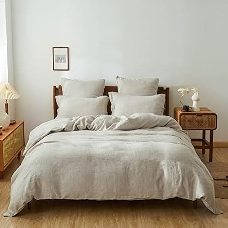 PHF 100% Linen Duvet Cover Set Queen, Washed Soft French Flax Linen Summer Comforter Cover, Breathab | Amazon (US)