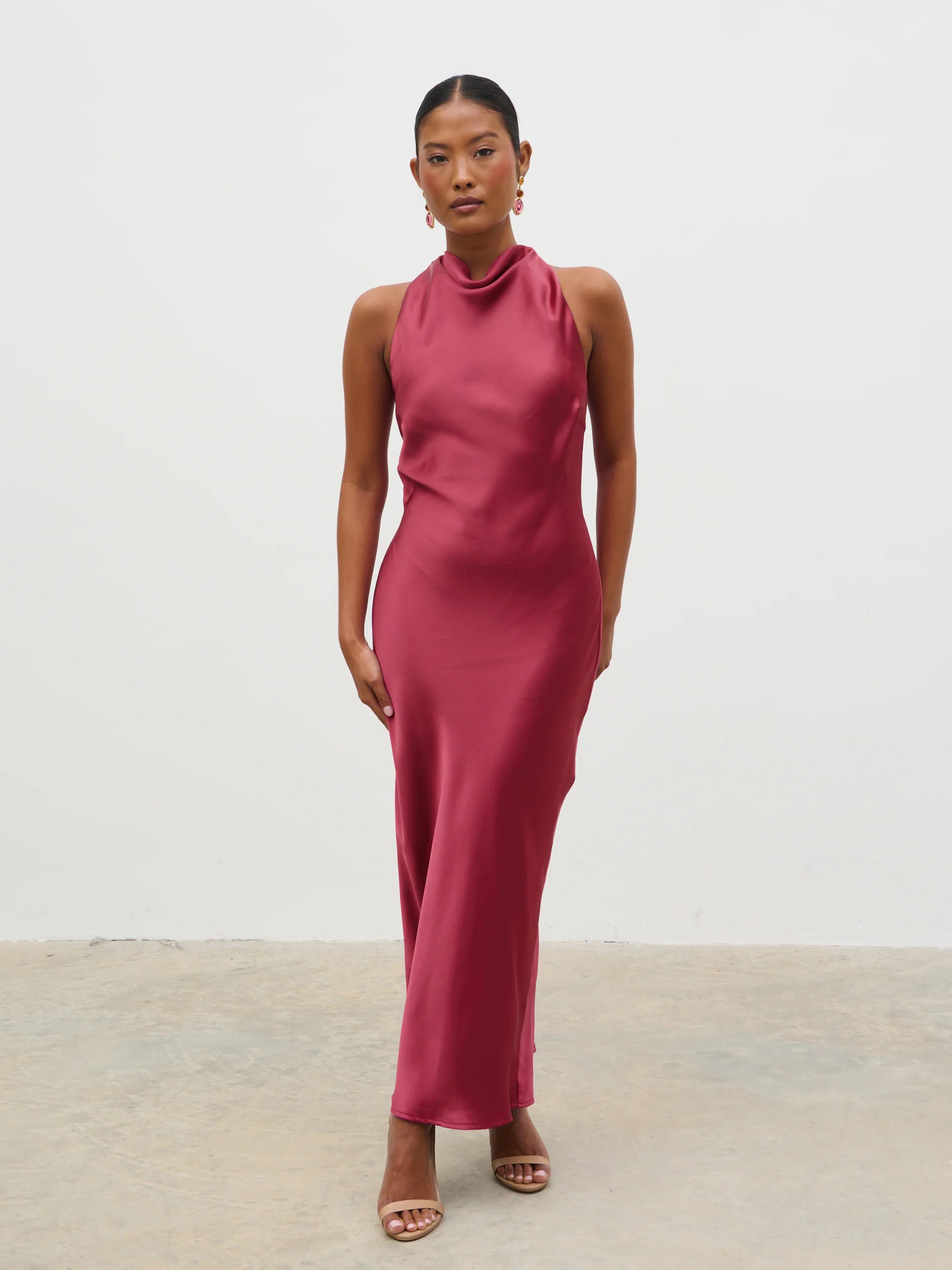 Edita Cowl Midaxi Dress - Raspberry | Pretty Lavish (UK)