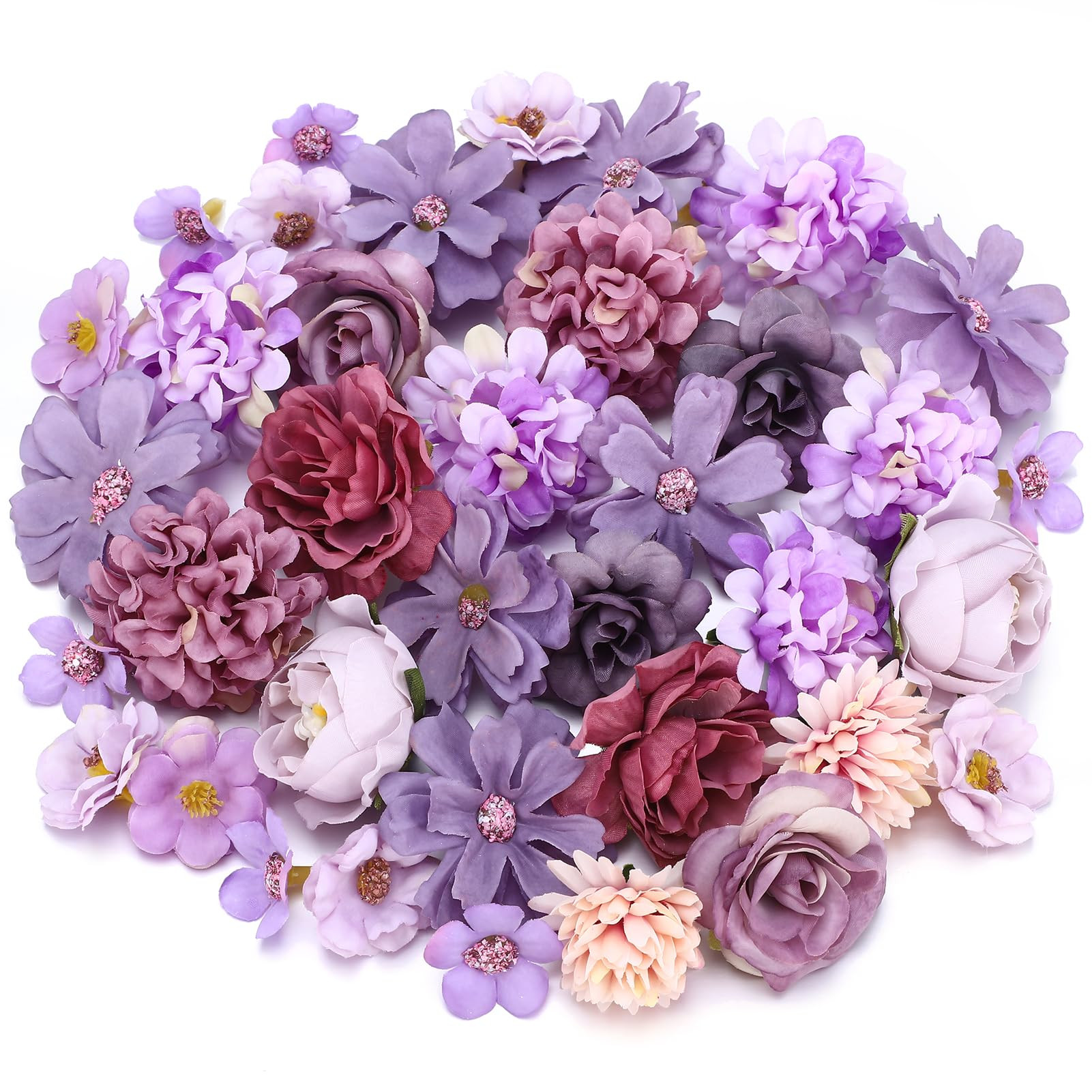 40PCS Artificial Flowers Heads Small Purple Artificial Flowers for Cake Decorations, Silk Faux Cr... | Amazon (UK)