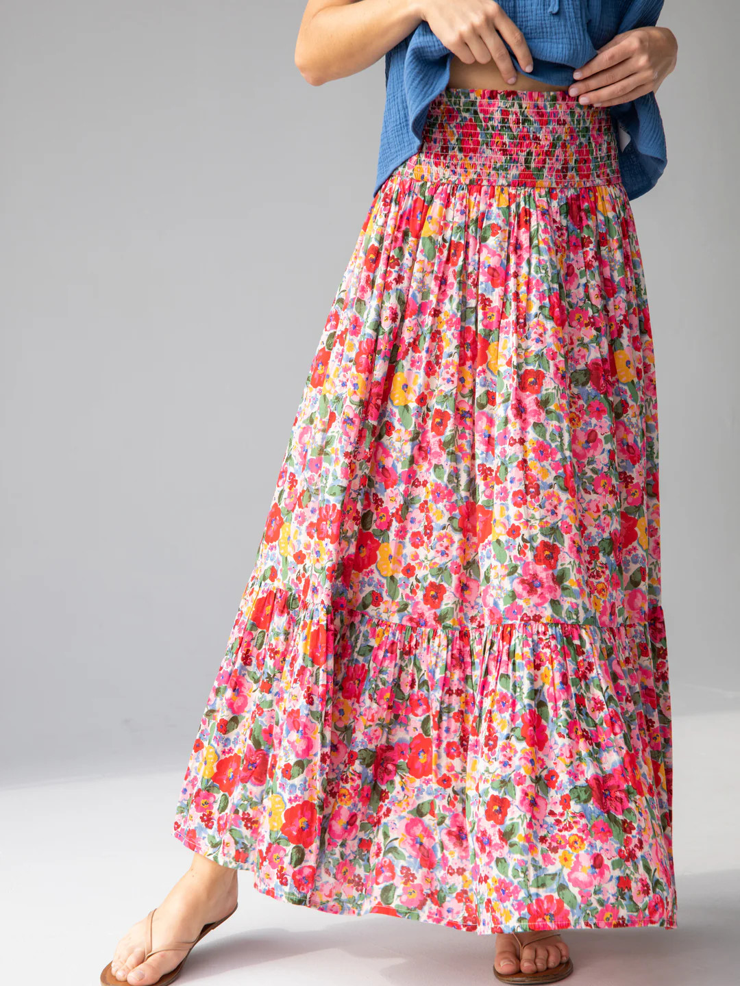 Flora Cotton Convertible Maxi Skirt - Bright Pink Floral | Natural Life