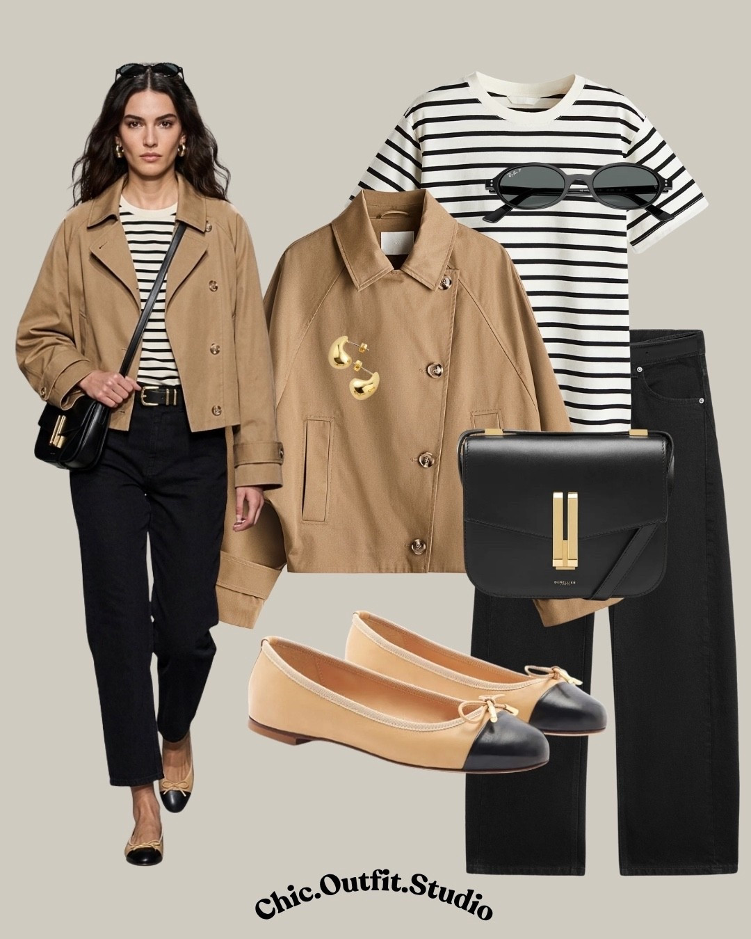 Beige Short Trench + Striped Top + Black Straight Jeans (Work to Casual)
✨A cropped beige trench layered over a striped top and black straight jeans creates a polished transitional outfit perfect for office days, client meetings, city errands, or smart casual dinners. A timeless Parisian-inspired look that feels effortless yet elevated for unpredictable spring weather.
✨Tags: short trench outfit women, beige trench coat outfit, black straight jeans outfit, spring work outfit women, smart casual spring look, parisian style outfit, striped top outfit ideas, minimalist chic outfit, transitional weather outfit, classic elegant style

#LTKstyletip #LTKworkwear #LTKspring