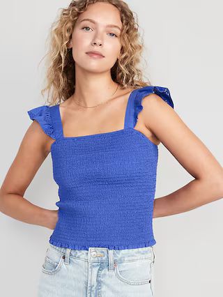 Fitted Ruffle-Trim Smocked Cropped Top for Women | Old Navy (US)