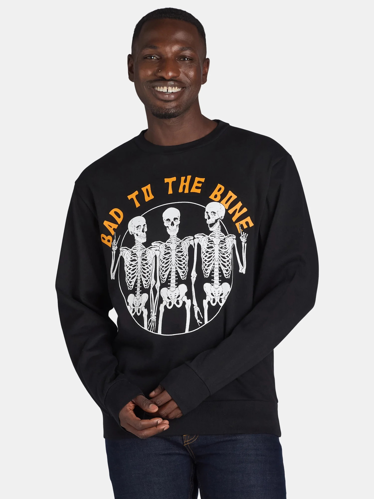 Halloween All Gender Bad to the Bone Skeleton Sweatshirt, Men's Sizes XS-3XL - Walmart.com | Walmart (US)