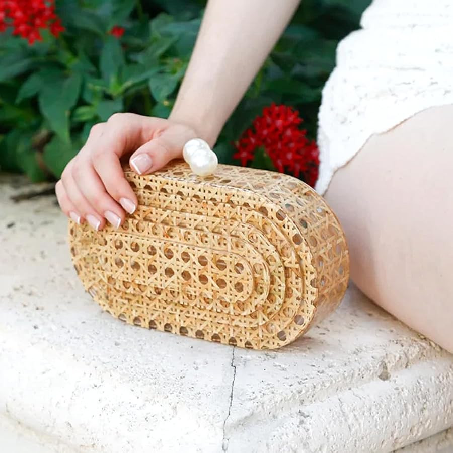 Women Acrylic Rattan Clutch Purse Rattan Woven Evening Bag Wedding Party Purse Summer Beach Wicke... | Amazon (US)