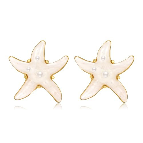 ENSKEFEN Boho Starfish Earrings for Women Gold Chunky Acrylic Sea Star Shell Ocean Earrings Summer Beach Statement Earring Jewelry | Amazon (US)