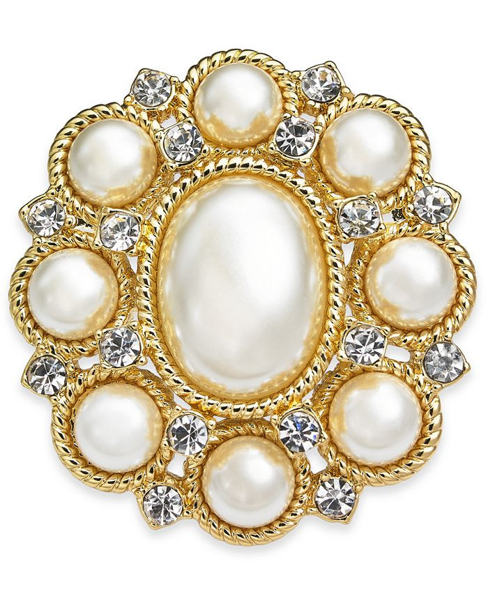 Charter Club Gold-Tone Crystal & Imitation Pearl Pin, Created for Macy's & Reviews - All Fashion ... | Macys (US)