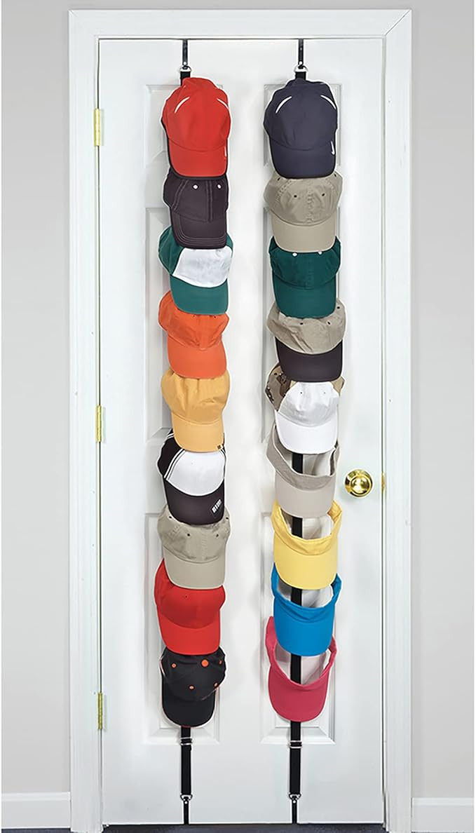 Perfect Curve CapRack18 Over-The-Door Cap Organizer, Two Straps, Holds Up To 18 Caps, Black | Amazon (US)