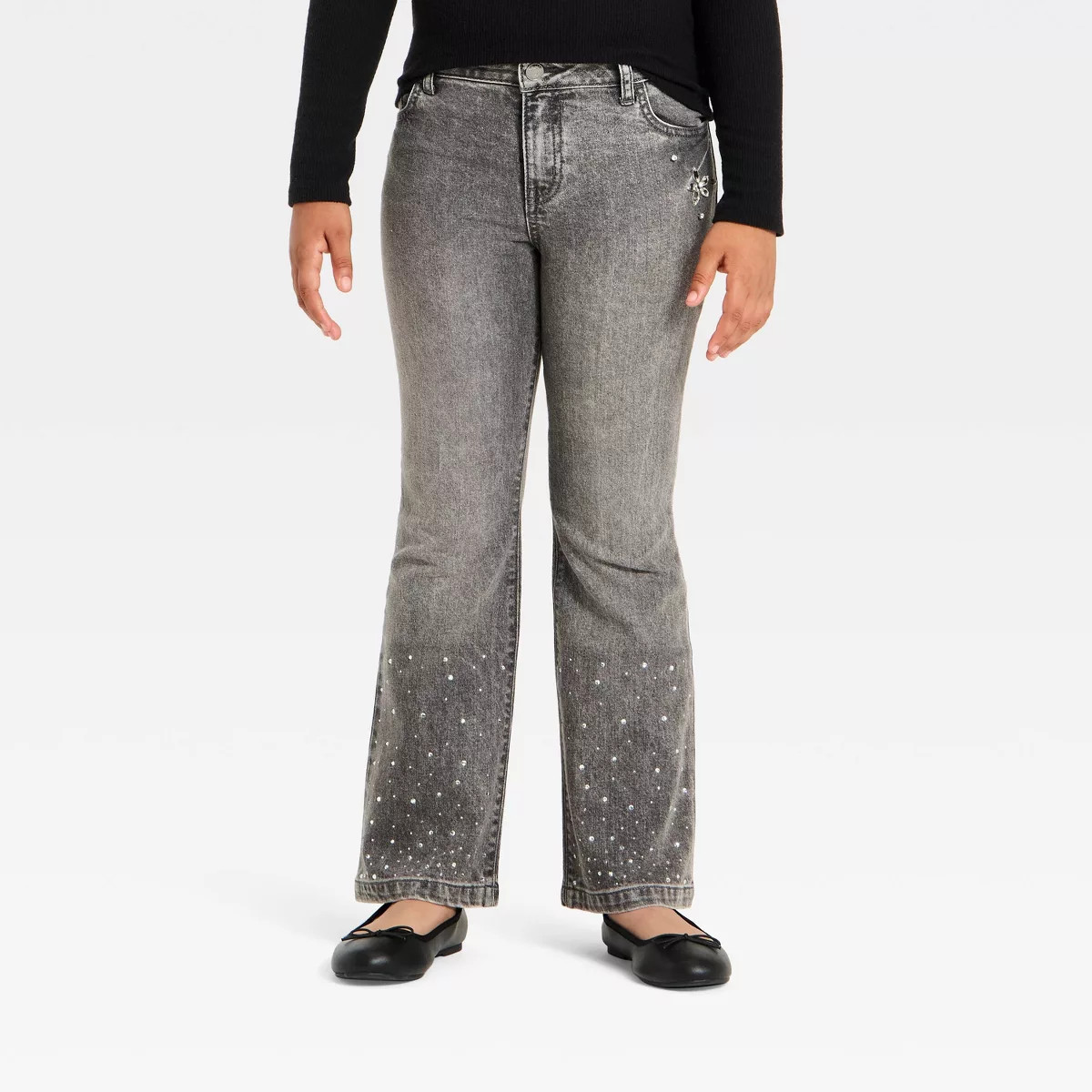 Girls' Jewel and Rhinestone Flare Jeans - Cat & Jack™ Gray Wash | Target
