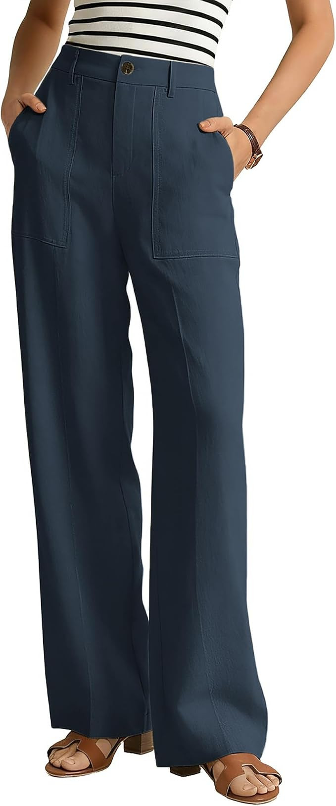 GRACE KARIN Linen Pants for Women,Work Dressy Trousers with Pockets,High Waist Wide Leg Summer Co... | Amazon (US)