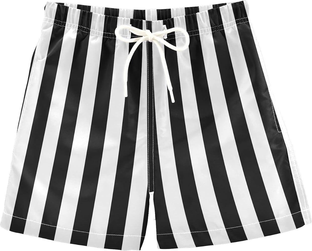 JSTEL Kid Swim Trunks Black White Stripe Swim Shorts Striped Print Beach Shorts for Boy 3-14 Year... | Amazon (US)