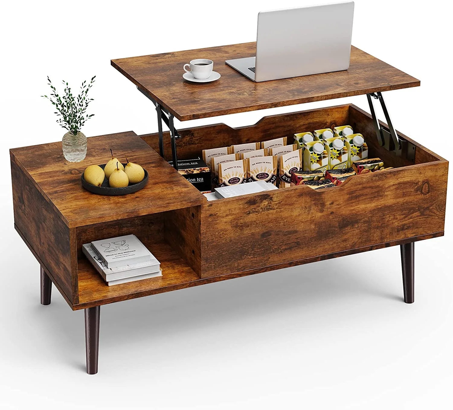 edx Adjustable Height Wooden Coffee Table with Hidden Compartments and Shelves - Perfect for Smal... | Walmart (US)