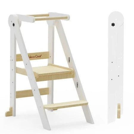 G TALECO GEAR Foldable Toddler Tower, Kitchen Kids Step Stool Helper, Standing Tower with 3 Adjustable Heights, White&Nature | Walmart (US)